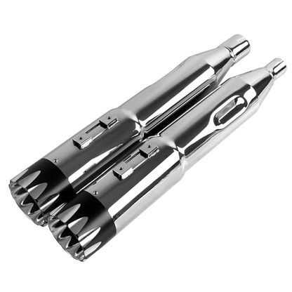 SHARKROAD 5.0'' Mufflers for Harley Davidson Touring, Black - style: HDMF-501709CB, Chrome body+Black Tip
