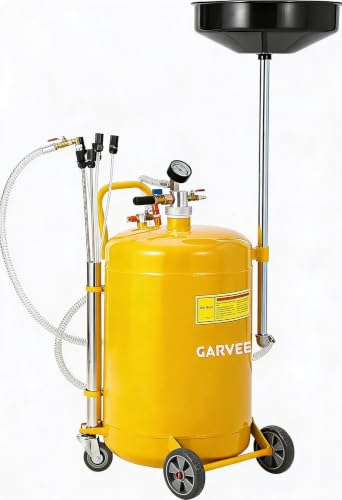Garvee 20 Gallon Waste Oil Drain Tank, Portable Oil Drain Container, Air Operated Drainer, Fluid Fuel Transfer Drainage, Adjustable Funnel Height with Wheel &15'' Premium Bowl and a Toolbox - size: 20 Gallon - L Size - Yellow
