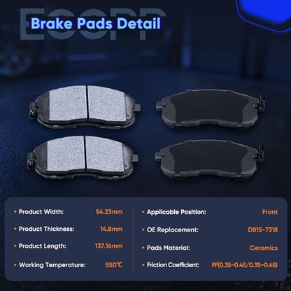 ECCPP Front Brake Pads Kits,4pcs Ceramic Pads Sets For Nissan For Sentra - size: Front D815-7318