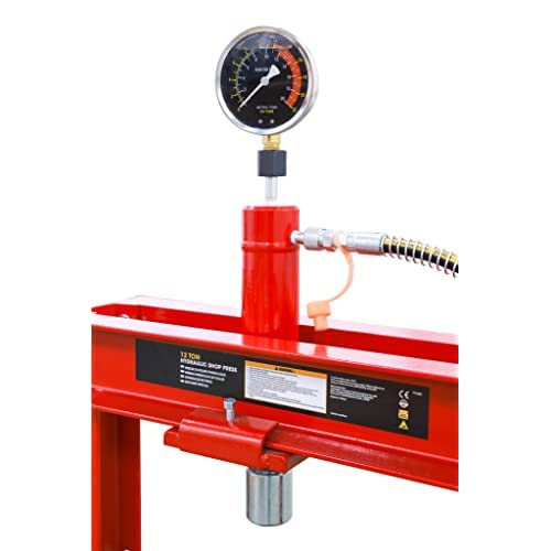 Big RED ATY12001R Torin Steel H-Shape Hydraulic Garage/Shop Benchtop Press with Gauge and Stamping Plates, 12 Ton (24,000 lb) Capacity, Red