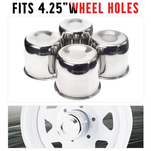 RTrhinotuning Stainless Steel Push Through Center Caps 4.25" for Trailer Truck Rv Wheel Rims Chrome Trailer Hub Cap 3.66" Hight 4 PCS Wheel Center Caps - color: Chrome, size: 4.25" Center Hole, 3.66" Height