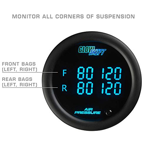 GlowShift 10 Color Digital Quad Air Pressure Gauge Kit, 2-1/16" 52mm