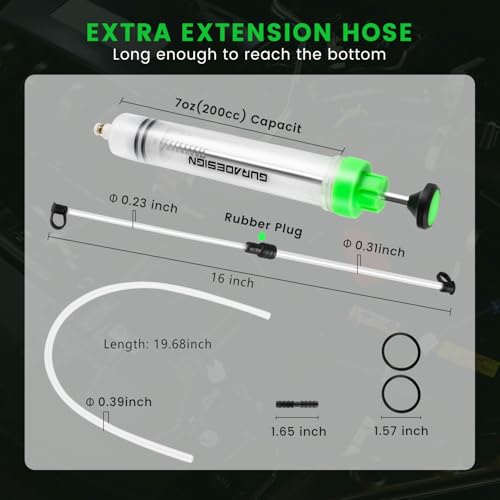 FTIHTRY 200CC Automotive Fluid Extractor Pump with Long Rubber Hose, Fluid Syringe Pump Manual Suction Vacuum Fuel Car Transfer,(7 Oz./0.21 Qt./200 CC)