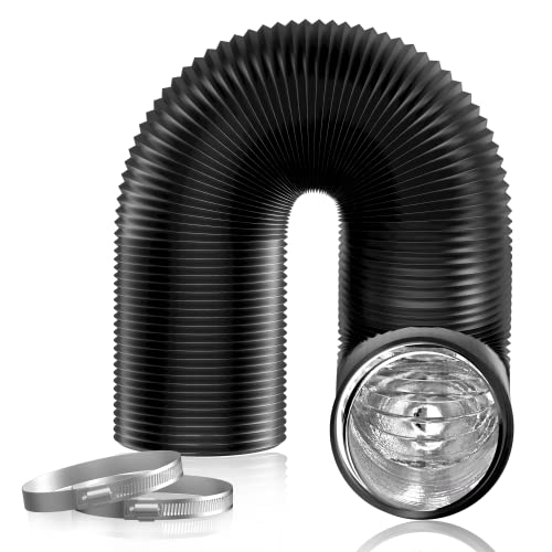 Hon&Guan 8 inch 16 FT Long Air Ducting, Heavy-Duty Four-Layer Protection Dryer Vent Hose for Heating Cooling Ventilation and Exhaust-with 2 Clamps, Black - size: 8 x 16 FT