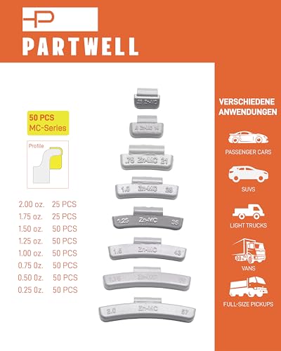 MC Type 0.75oz Wheel Weights Zinc Clip on 50Pcs/Box Fits Alloy Rim - size: MCc-0.75 Oz