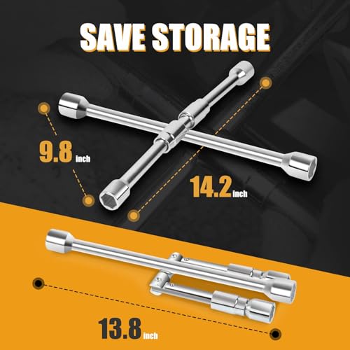 MIKKUPPA 4 Way Folding Lug Wrench, 4 Way Sliding Wheel Lug Nut Wrench