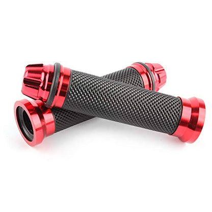 Motorcycle 7/8" CNC Hand Grips Aluminum Rubber Gel Handlebar for Sport Bike(Red) - color: Red