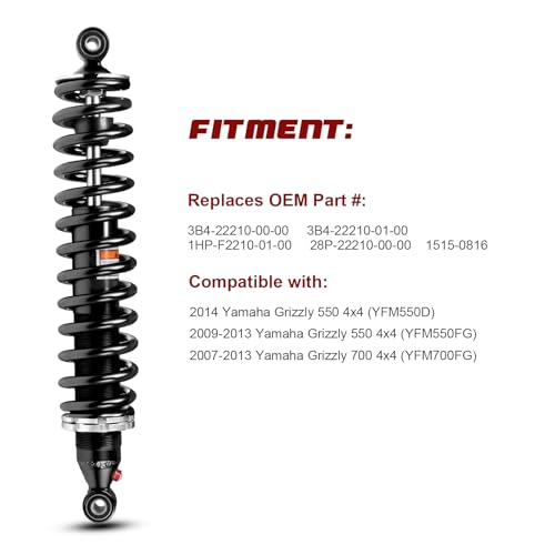 Monotube Front Shocks, Shock Absorber, Struts for Yamaha Grizzly 550 4x4 (2014), 700 4x4; OEM# 3B4-22210-00-00, 3B4-22210-01-00, 1HP-F2210-01-00; Amortiguadores para Yamaha Grizzly