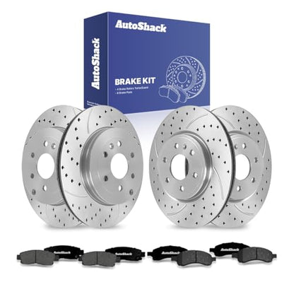 AutoShack Front & Rear Coated Rotors & Premium Pads for Chevy Traverse 2017 - style: TurborGuard & Premium Pad
