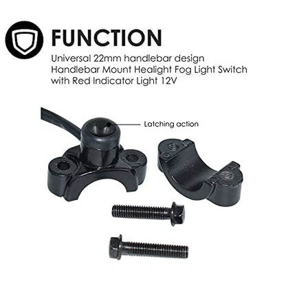 Universal 7/8" 22mm Motorcycle Handlebar ON Off Switch Button Headlight Fog Brake Light Switch with Two Bullet Connectors Black Button