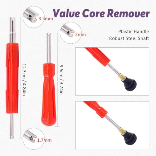 Swpeet 65Pcs Tire Valve Stem Tool Remover & Installation Set, Valve Caps Snap-in Valve Stems with Valve Stem Cores, Single and Dual Head Tire Valve Core Remover Tool, 4-Way Valve Tool for Most Cars