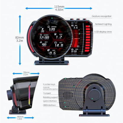 wiiyii OBD2 Gauge Display Heads Up Display for Cars,Speedometer for Car