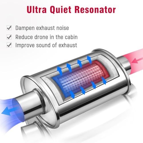 Upower 2.5 inch Ultra Quiet Resonator, 304 Stainless Steel Exhaust Muffler 2.5", 2.5'' Inlet & Outlet 14" Overall Length Universal Oval Performance Muffler Resonator - size: 2.5 Inch