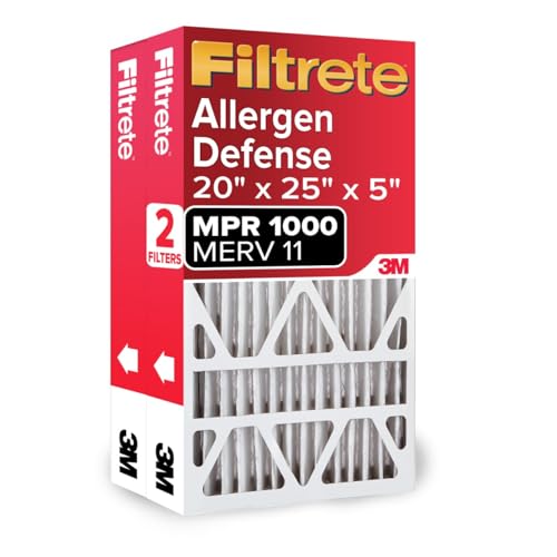 Filtrete 20x25x5 Air Filter MERV 11, MPR 1000 Micro Allergen Defense 2-Pack, Fits Lennox, AC Furnace HVAC Filters for Home, Pleated Electrostatic (Actual Size 19.63 x 24.75 x 4.31 in)