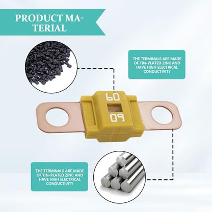 3PCS AMI/Midi Fuse, High Current 60A, Bolt-on Fuse Universal for Cars, Trucks, Construction Vehicles, Agricultural Machinery, Caravans, Passenger Cars, Electrocar Golf Cart (60A) - color: 60A