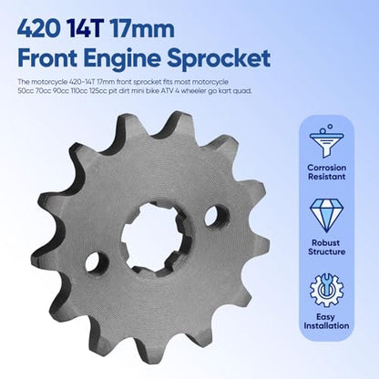 420 14T 17mm Motorcycle Front Engine Sprocket fits for 50cc 70cc 90cc 110cc 125cc 140cc 160cc Z50 CT70 Pit Dirt Mini Bikes Go Kart Trail Roketa Sunl Lifan Chinese Quad ATVs 4 Wheeler Moped - color: 420-14T