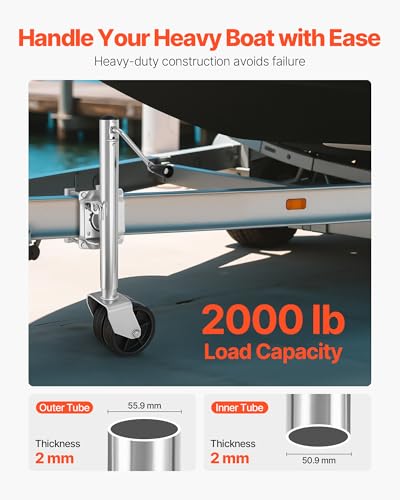 VEVOR Trailer Jack with Wheel, 2000 lbs Load Capacity, Heavy Duty Swivel Boat Trailer Jack with PP Dual Wheel & Ergonomic Handle, 15-27 Inch Lift Range, Fit for RVs, Boats and Utility Trailers - size: 2000lbs Upgraded (15-27 Inch Lift Range)