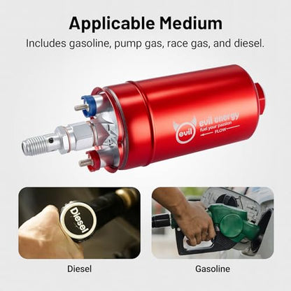 EVIL ENERGY External Inline Fuel Pump for 12V EFI System, 300LPH Flow - color: Red