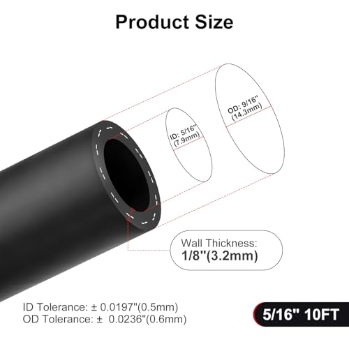 5/16 Heater Hose, 5/16" Coolant Radiator Hose SAE 20R3 Black 10FT - size: 5/16 10FT