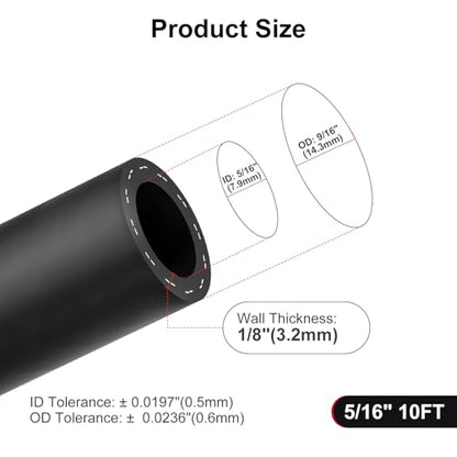 5/16 Heater Hose, 5/16" Coolant Radiator Hose SAE 20R3 Black 10FT - size: 5/16 10FT