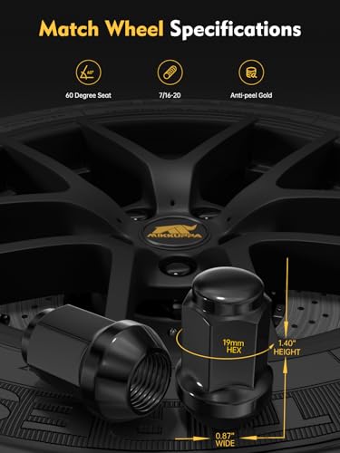 MIKKUPPA 7/16-20 Wheel Lug Nuts, Replacement for Chevy Aftermarkt Wheel - color: Black, size: 7/16-20