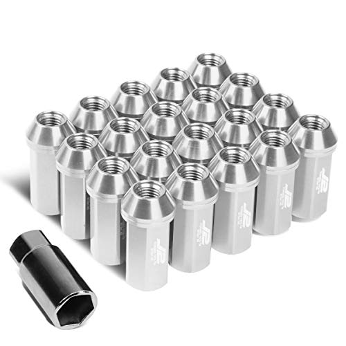 J2 Engineering 20 Pcs 7075 Aluminum Closed End M12 x 1.5 Lug Nuts Set w/Socket Adapter, Silver, Fit Conical Seat, LN-T7-005-15-SL