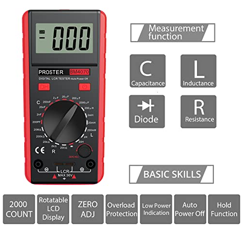 Proster LCR Meter Multimeter Capacitance Inductance Resistance Tester - color: Red