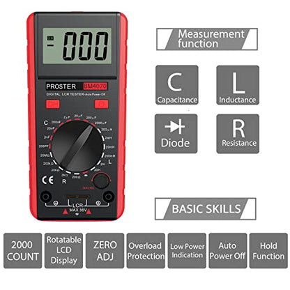 Proster LCR Meter Multimeter Capacitance Inductance Resistance Tester - color: Red