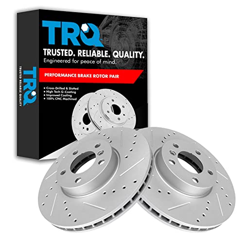 TRQ Performance Front Brake Rotor Set G Coated Vented Drilled and Slotted - style: BRA70550