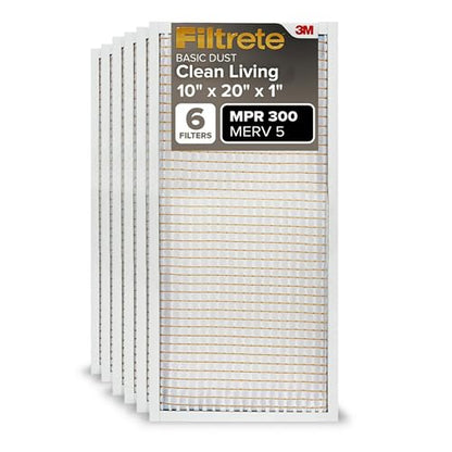 Filtrete 10x20x1 Air Filter, MERV 5, MPR 300, 6 HVAC Filters - size: 10x20x1