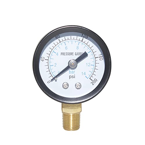 Joywayus Pressure Gauge 0 to 200 PSI Brass 1/8" Male NPT Thread Lower Mount, Multiple Function - size: 0-200PSI--1/8", style: No Glycerin Filled