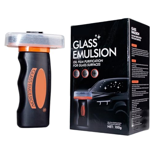 Glass Emulsion Cleaner, Windshield Cleaner, Car Windshield Cleaner Tool Roll-On Glass Compound with Cleaning Board, Removes Oil Film & Smudges, Improve Windshield Clarity for Safe Driving(100ml+Brush) - color: 1 Pack: Glass Emulsion Cleaner (100ml+Brush)