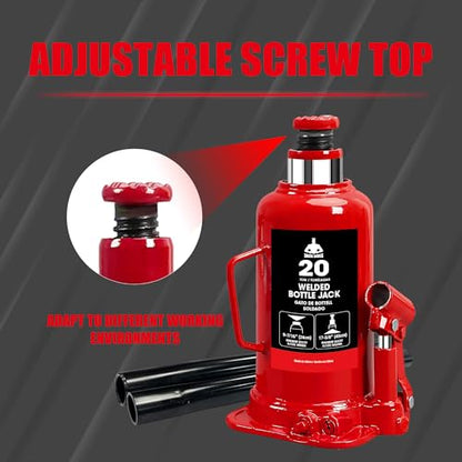 Jack Boss Bottle Jack 20 Ton (40,000 LBs) Hydraulic Car Jack, Fit for Auto Truck Repair and House Lift, Red - size: 20 TON