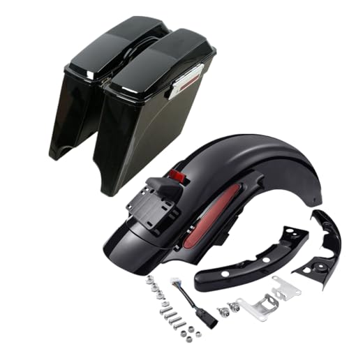 TCT-MOTORPARTS 5" Stretched Saddlebags Saddle Bags w/6x9 Speaker Lids & LED Rear Fender System Fit For Harley Touring Electra Street Road Glide Road King CVO 2009-2013 - color: Red Led Fender+Saddlebag w/ 6x9'' Cutout, size: Fit for 2009-2013 Touring Mode