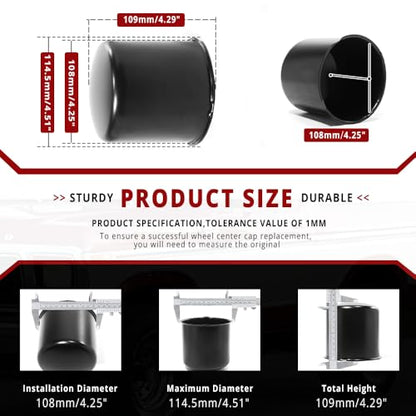 RTrhinotuning 4 PCS 4.25 in Wheel Center Caps for 4.25 in / 108 mm Trailer Truck Rim Center Holes, Matt Black Push Through Hub Caps 4.29 in High - color: Black, size: 4.25" Center Hole, 4.29" Height