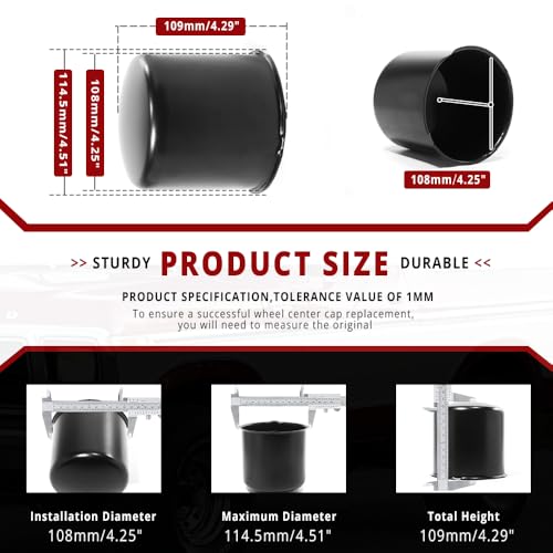 RTrhinotuning 4 PCS 4.25 in Wheel Center Caps for 4.25 in / 108 mm Trailer Truck Rim Center Holes, Matt Black Push Through Hub Caps 4.29 in High - color: Black, size: 4.25" Center Hole, 4.29" Height