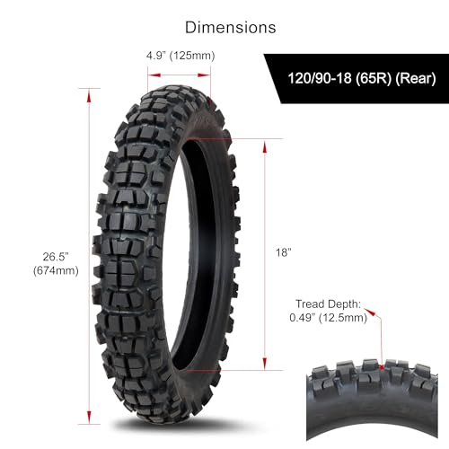 Tusk Waypoint Adventure Motorcycle Tire – 120/90-18 (65R) Rear – Dual Sport On/Off-Road Tread – DOT Compliant - size: 120/90-18