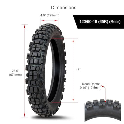 Tusk Waypoint Adventure Motorcycle Tire – 120/90-18 (65R) Rear – Dual Sport On/Off-Road Tread – DOT Compliant - size: 120/90-18