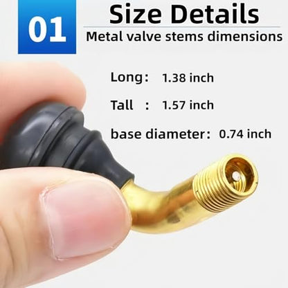PVR70 Tubeless Tire Valve Stem 8 Pack, 90 Degree Angled Brass Snap-in