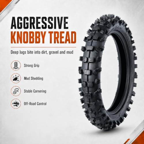 Motocross Tire Set, 70/100-17 Front and 90/100-14 Rear, 2 Tires with 2 Inner Tubes for Electric Dirt Bikes