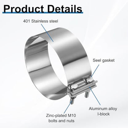 HARFINGTON Exhaust Clamp 7.09" Stainless Steel Lap Joint Band Clamp Exhaust Pipes Connection with M10x55 Screws for Car Muffler Elbow Pipes - size: 7.09 inch
