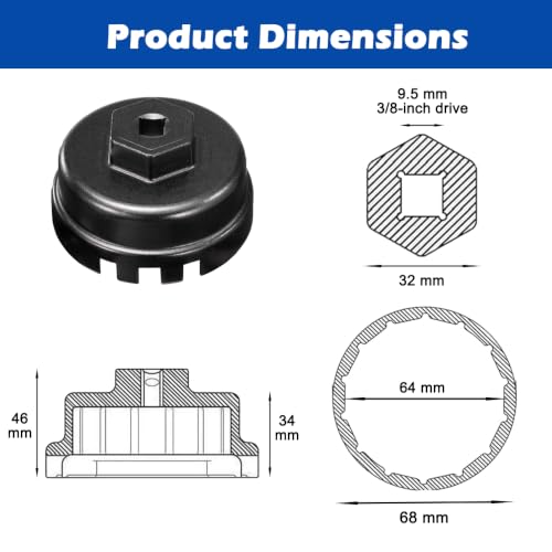 Oil Filter Wrench 64mm 14-Flute for Toyota Lexus Scion with 4 Slots