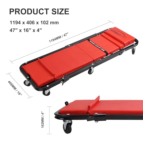 48" 2 in 1 Folding Rolling Garage Shop Creeper Roller Seat, Work Stool with 350Lbs Capacity