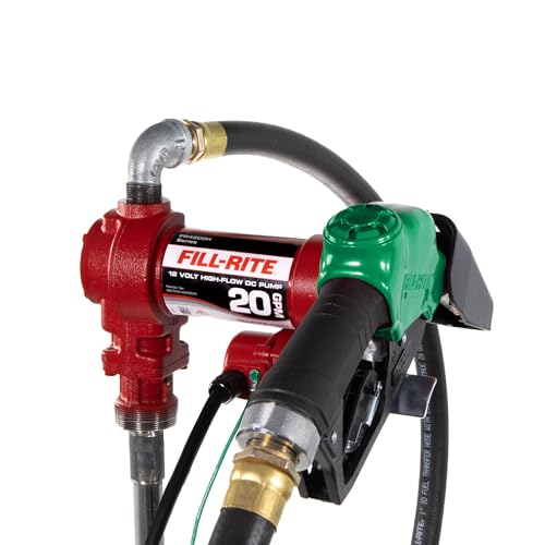 Fill-Rite FR4210HB 12V 20 GPM Fuel Transfer Pump with Discharge Hose & Automatic Nozzle, Red Gasoline, Diesel, Kerosene, Ethanol & Methanol Blends & Biodiesel - style: Auto Nozzle (Hi-Flow Green)