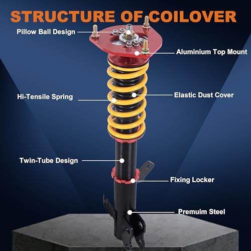KUIPERAUTO Coilovers Lowering Struts Compatible for 2003-2008 Toyota Corolla E120 E130/ Matrix Front+Rear Shocks Adjustable Height Suspension Coil Spring Strut (Set of 4)(Yellow) - size: 2003-2008 Toyota Corolla