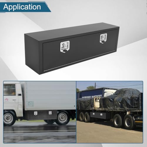 48"X12"X14" Underbody Steel Truck Box Black Heavy Duty Underbody Storage Box Waterproof Truck Tool Box Organizer w/Lock & Keys For RV,Pick up Toolbox - size: 48"x12"x14"