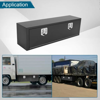 48"X12"X14" Underbody Steel Truck Box Black Heavy Duty Underbody Storage Box Waterproof Truck Tool Box Organizer w/Lock & Keys For RV,Pick up Toolbox - size: 48"x12"x14"