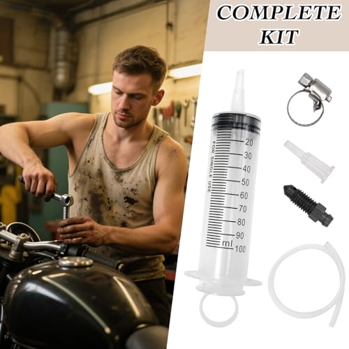 LhyBtm Brake Bleed Kit Universal Motorcycle Brake Bleed Kit 100ml Syringe with 50cm Hose for Hydraulic Disc Brakes & Clutch Systems One Person Reverse Bleeding Tool for Motorbikes, Scooters and Quads
