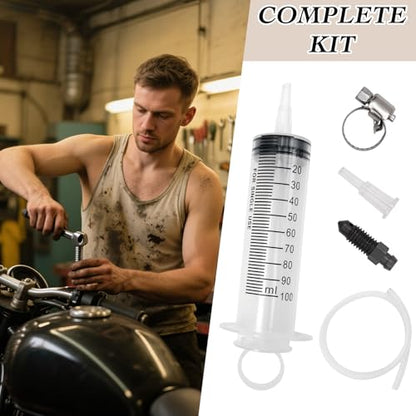 LhyBtm Brake Bleed Kit Universal Motorcycle Brake Bleed Kit 100ml Syringe with 50cm Hose for Hydraulic Disc Brakes & Clutch Systems One Person Reverse Bleeding Tool for Motorbikes, Scooters and Quads