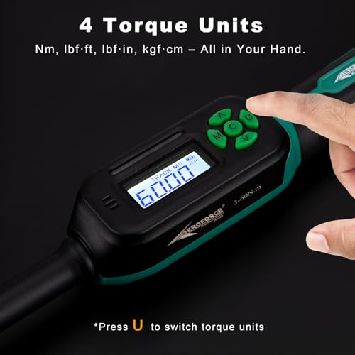 AEROFORCE Digital Torque Wrench - 3/8 Inch Drive Electric Torque Wrench (3-60Nm), Features Dual-Direction Ratchet, ±2% Accuracy, Buzzer & LED Alerts, 4-Measurement Unit (Nm/lb.ft/in.lb/kgf.cm) - style: 3/8’’ 2.21-44.25 lb.ft